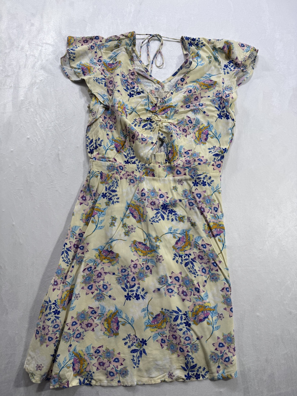 Pink Rose Vintage Yellow Floral Midi Dress Cutout Sz L NWT